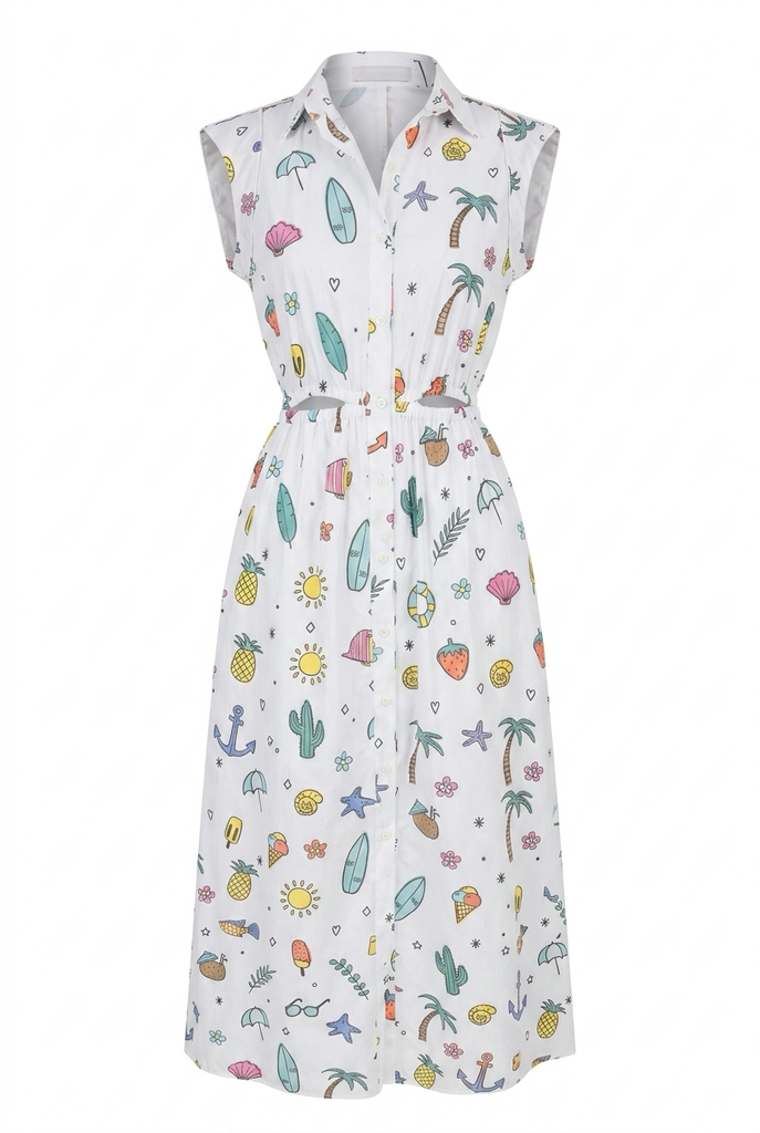 ZENE Poplin Printed Dress Female 