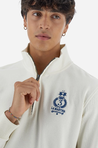 La Martina Male Half Zipper Cotton Sweatshirt OFF WHITE