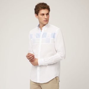 Harmont&Blaine Linen and Cotton Shirt with Contrasting Squares