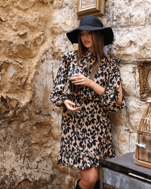 Zene Mini ruffled leopard dress
