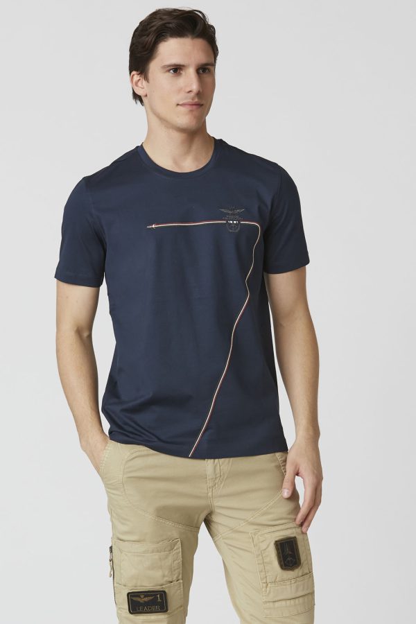 Aeronautica Militare Cotton T-shirt with embroidered trails - Image 2