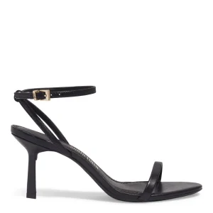 Santa Lolla Black Soft Pelica Leather Sandal with Mid Stiletto Heel