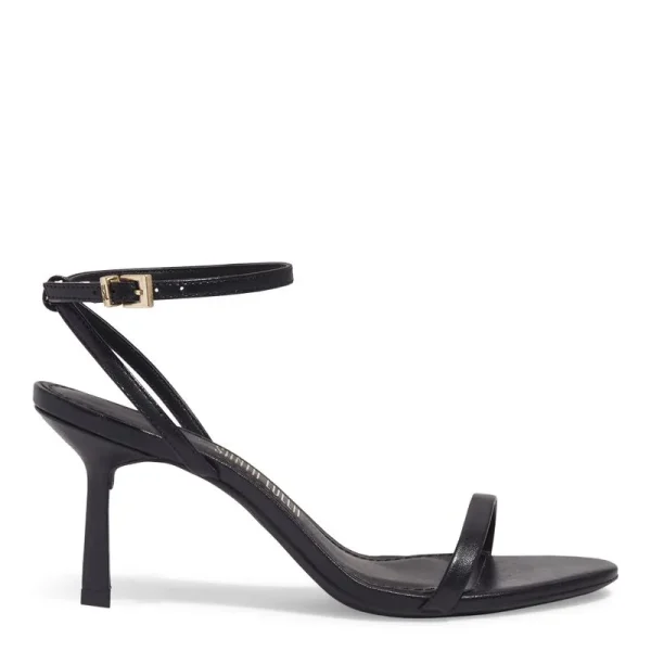 Santa Lolla Black Soft Pelica Leather Sandal with Mid Stiletto Heel