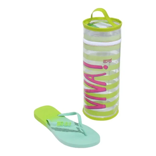 Santa Lolla Green Rubber Flip Flop and Printed Toiletry Bag Kit - Image 2