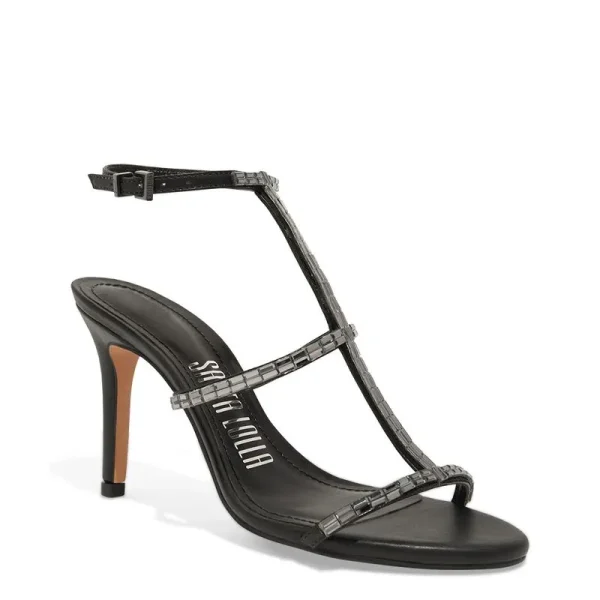 Santa Lolla Black Soft Napa Sandals Thin High Heels - Image 2