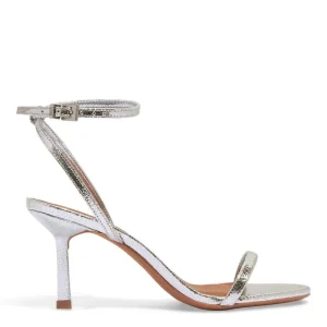 Santa Lolla Silver Metallic Leather Sandal with Thin Heel
