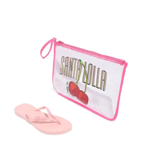 Santa Lolla Pink Rubber Flip Flop and Transparent Toiletry Bag - Image 2