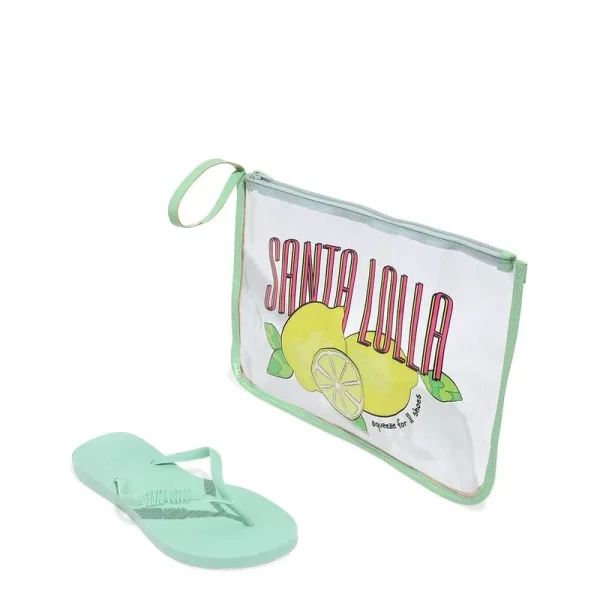 Santa Lolla Green Rubber Flip Flop Slippers and Transparent Toiletry Bag - Image 2