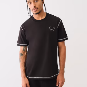 TRUE RELIGION EMBROIDERED HORSESHOE FLATLOCK TEE