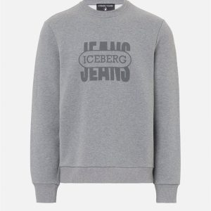 ICEBERG Regular-fit crewneck sweater in melange grey cotton brushed fleece