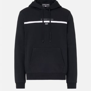 ICEBERG Regular fit hoodie in black cotton diagonal fleece with hood, logo print and 1986 date embroidery