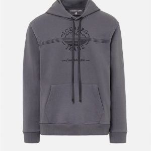 ICEBERG Chill Fit Hoodie in diagonal cotton fleece in lead grey with Iceberg logo and mountain details