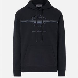 ICEBERG Chill Fit Hoodie in black cotton diagonal fleece with Iceberg logo and mountain details