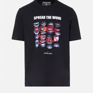 ICEBERG Regular Fit T-shirt in Black Cotton Jersey with Mouth Print and Iceberg Logo Embroidery