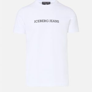 ICEBERG Slim Fit T-shirt in Optical White Cotton Jersey with Iceberg Logo Print
