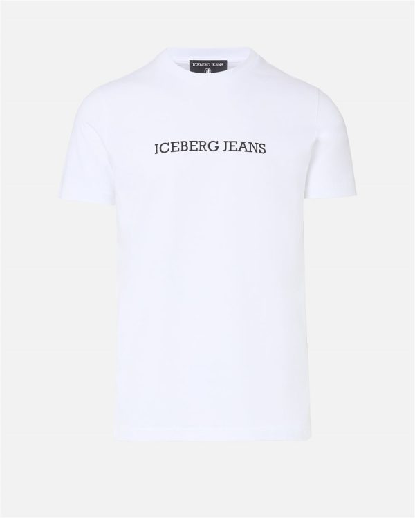 ICEBERG Slim Fit T-shirt in Optical White Cotton Jersey with Iceberg Logo Print