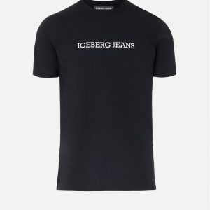 ICEBERG Slim Fit T-shirt in Black Cotton Jersey with Iceberg Logo Print