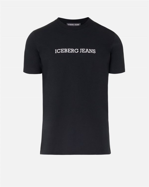 ICEBERG Slim Fit T-shirt in Black Cotton Jersey with Iceberg Logo Print