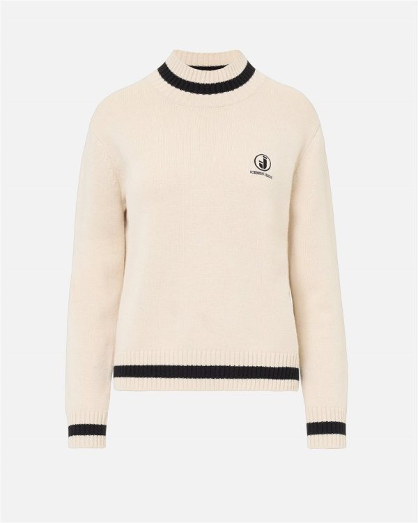 ICEBERG Regular Fit Ivory Mock Sweater with Contrast Stripe