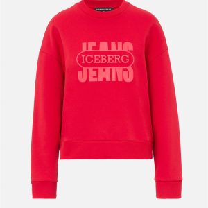 ICEBERG Red crewneck sweater in fleece with tonal vintage logo