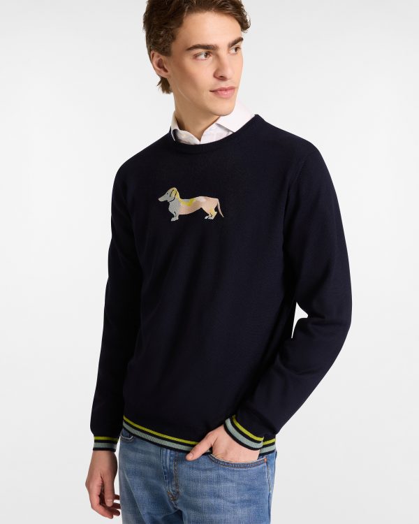 Harmont & Blaine Wool Pullover with Embroidered Dachshund
