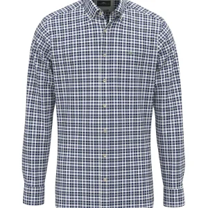 FYNCH-HATTON Cotton Oxford shirt with a fine check pattern and button-down collar