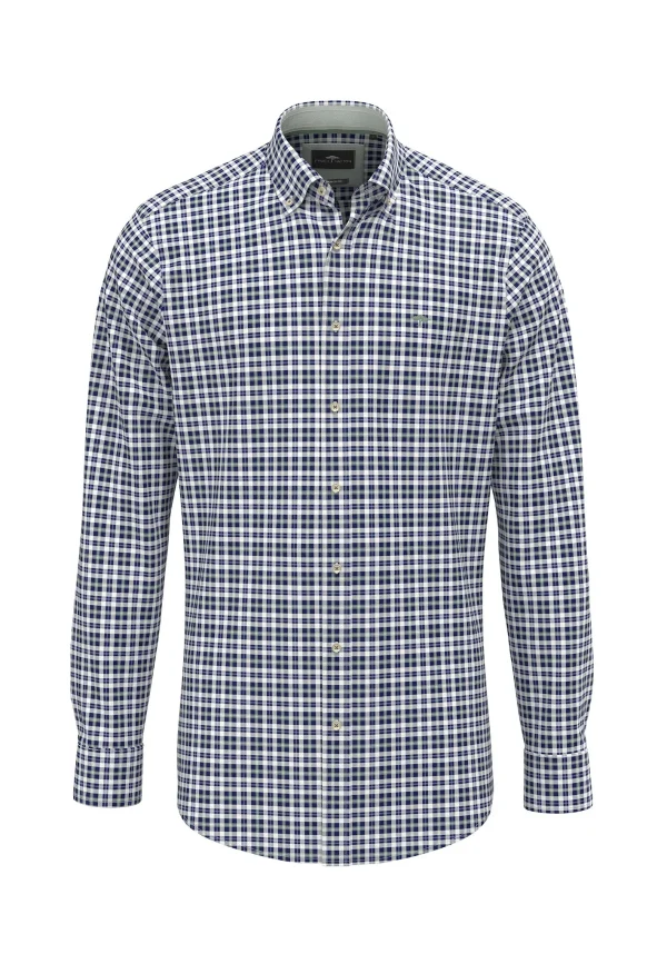 FYNCH-HATTON Cotton Oxford shirt with a fine check pattern and button-down collar