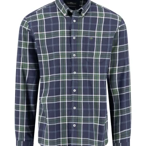 FYNCH-HATTON Green-blue checked cotton shirt with a button-down collar