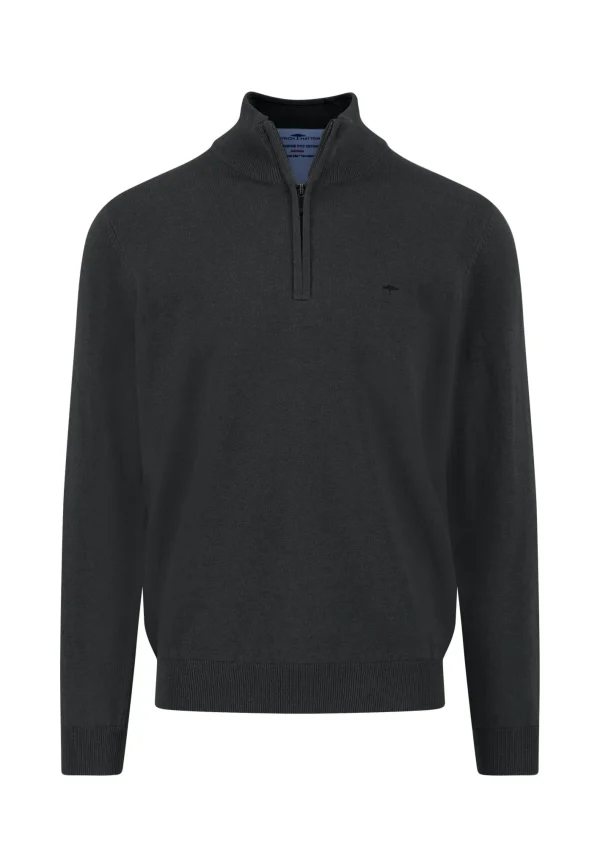 FYNCH-HATTON Cotton sweater with zip and stand-up collar