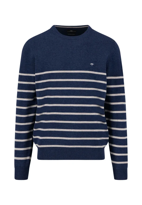FYNCH-HATTON Cotton sweater with striped pattern and round neck