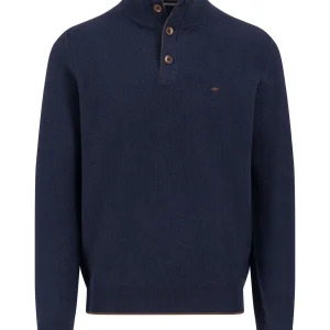 FYNCH-HATTON Cotton sweater with button placket and stand-up collar