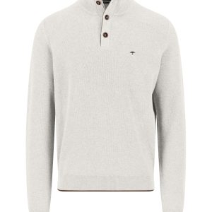 FYNCH-HATTON Cotton sweater with button placket and stand-up collar
