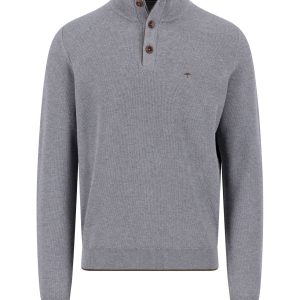FYNCH-HATTON Cotton sweater with button placket and stand-up collar