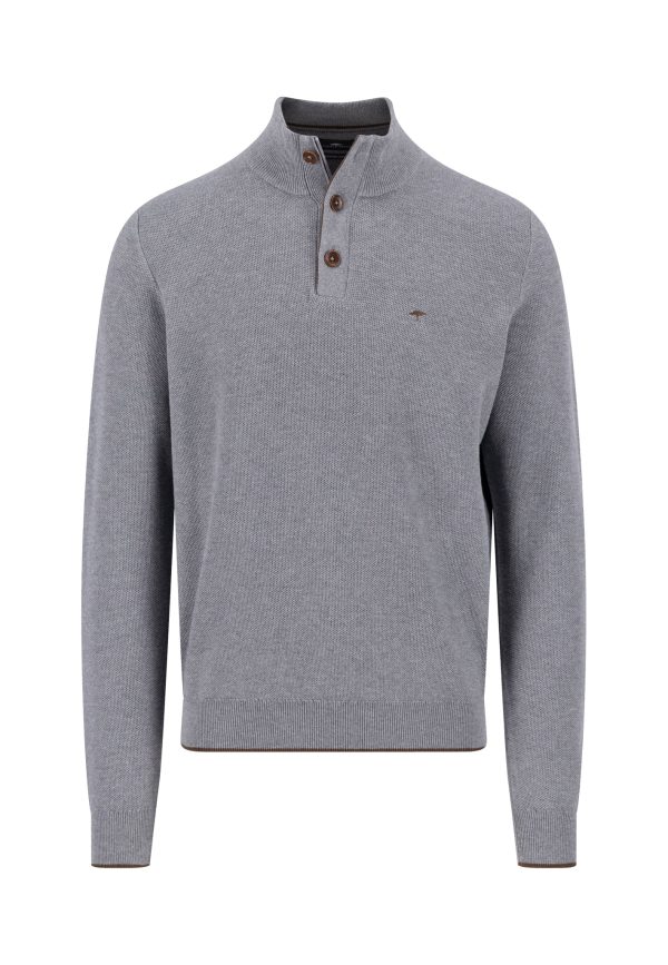 FYNCH-HATTON Cotton sweater with button placket and stand-up collar