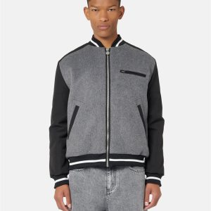 ICEBERG Varsity jacket in black and gray wool blend cloth with Cordura nylon inserts and Iceberg logo