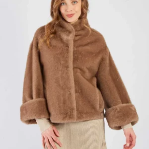 René-Derhy Short raffia faux fur jacket