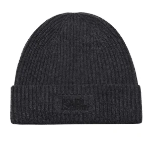 KARL LAGERFELD WOOL BEANIE WITH EMBROIDERED LOGO INSCRIPTION