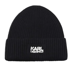 KARL LAGERFELD WOOL BEANIE WITH EMBROIDERED LOGO INSCRIPTION