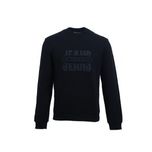 ICEBERG Regular-fit crewneck sweater in melange grey cotton brushed fleece