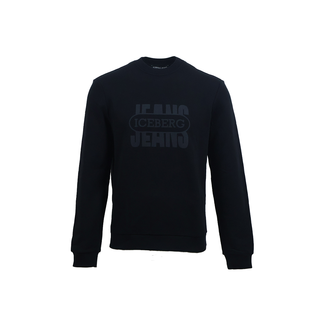 ICEBERG Regular-fit crewneck sweater in melange grey cotton brushed fleece