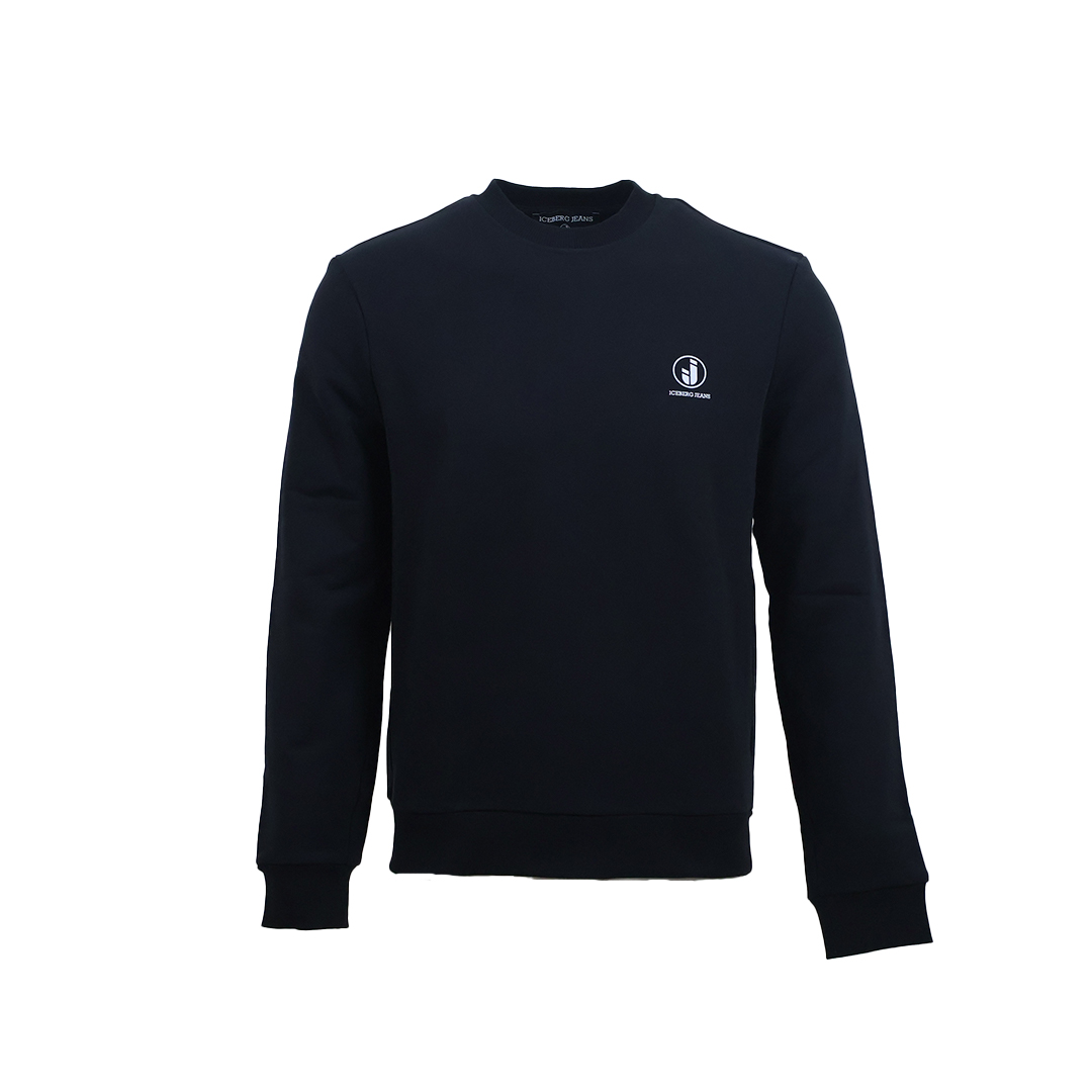 ICEBERG Regular fit crew neck sweater in ivory cotton diagonal fleece with IJ logo print on the heart